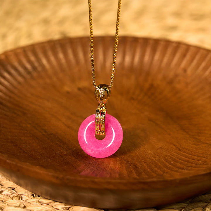 Buddha Stones Purple Jade Peace Buckle Happiness Necklace Pendant - Purple Jade - image 0