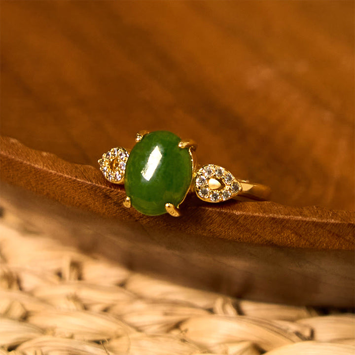 Buddha Stones Natural Jade Adjustable Buckle Prosperity Ring - Golden - image 0