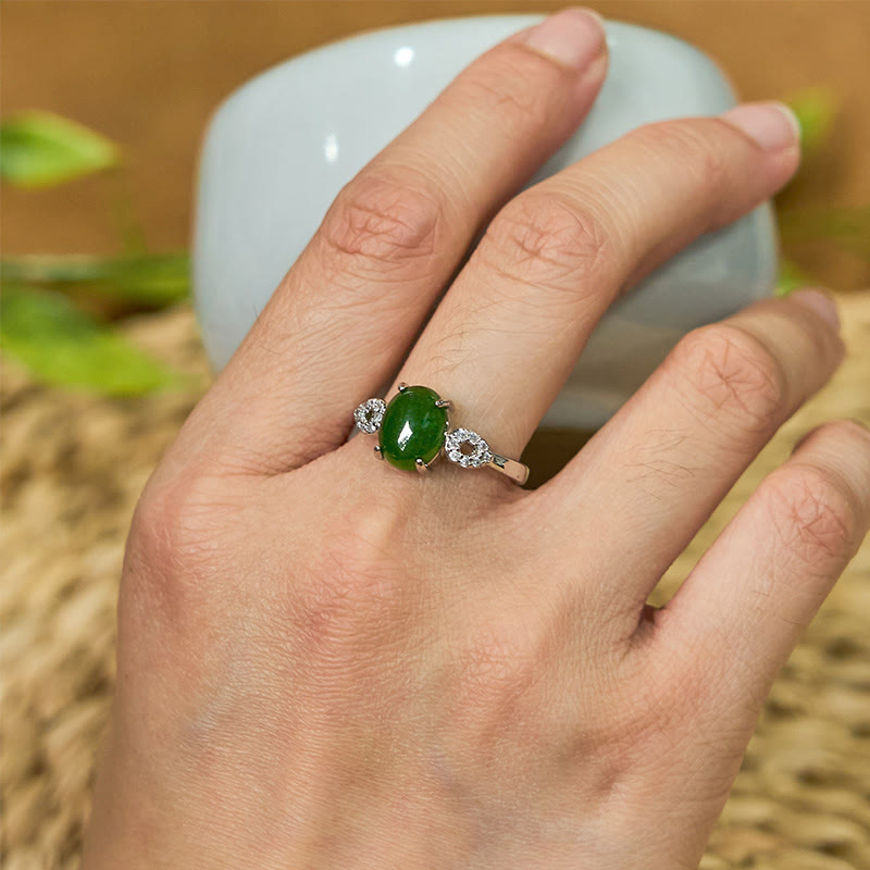 Buddha Stones Natural Jade Adjustable Buckle Prosperity Ring - image 8