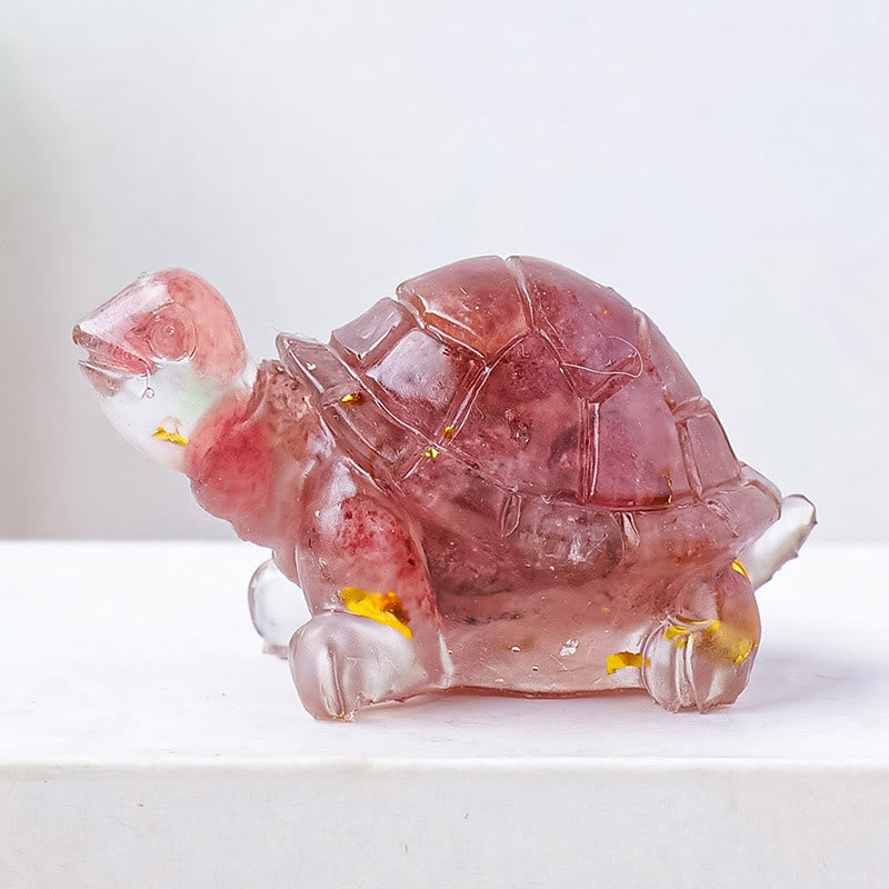 Buddha Stones Natural Crystal Gravel Drip Resin Small Turtle Decoration Statue - Strawberry Quartz(27*50mm) - image 20