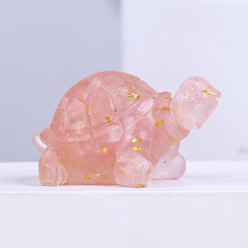 Buddha Stones Natural Crystal Gravel Drip Resin Small Turtle Decoration Statue - Pink Crystal(27*50mm) - image 4