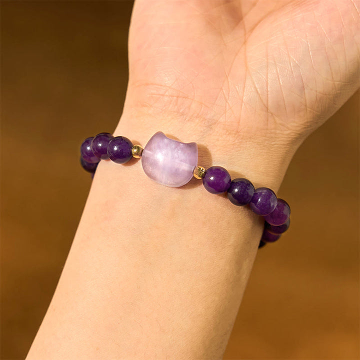 Buddha Stones Amethyst Green Aventurine Rose Quartz Fluorite Cat Head Balance Luck Bracelet - image 2