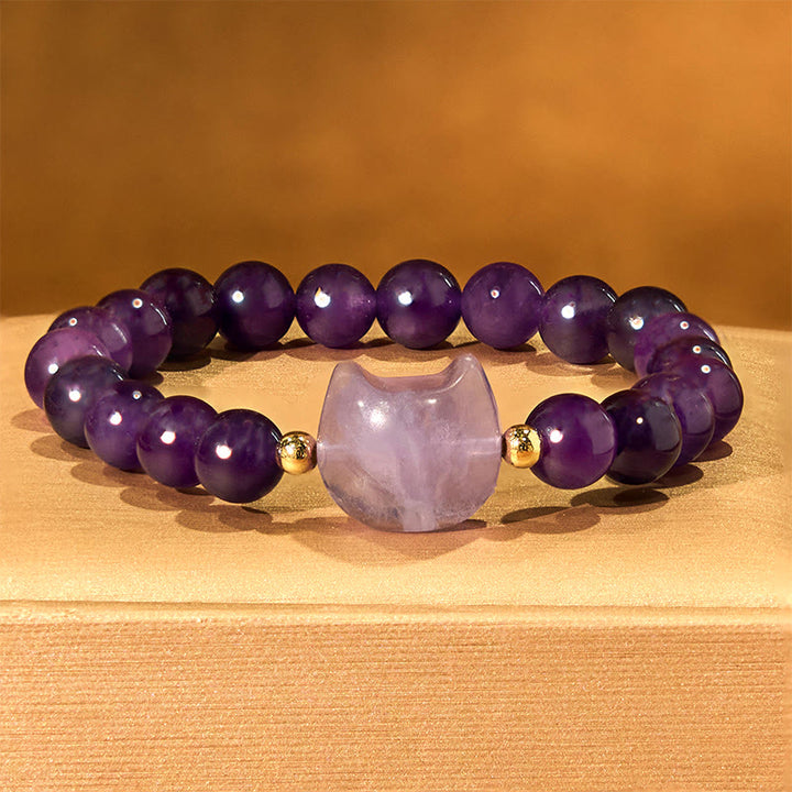 Buddha Stones Amethyst Green Aventurine Rose Quartz Fluorite Cat Head Balance Luck Bracelet - image 3