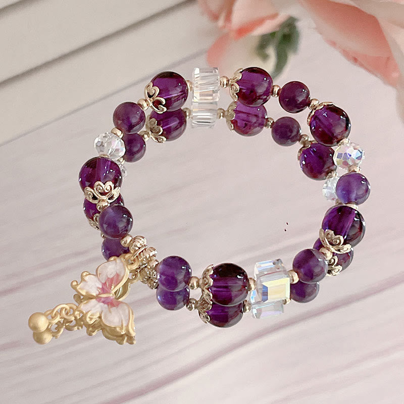 Buddha Stones Natural Amethyst Sun Stone Butterfly Peace Bracelet - image 6