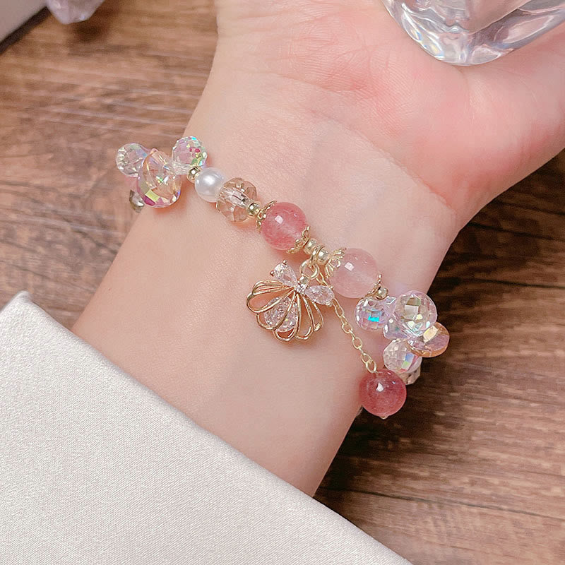 Buddha Stones Natural Strawberry Quartz Pearl Shell Positive Bracelet - image 10