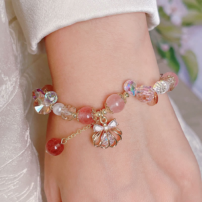 Buddha Stones Natural Strawberry Quartz Pearl Shell Positive Bracelet - image 8