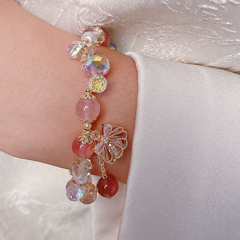 Buddha Stones Natural Strawberry Quartz Pearl Shell Positive Bracelet - image 9
