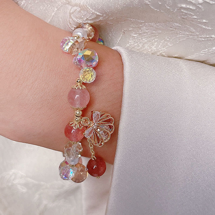 Buddha Stones Natural Strawberry Quartz Pearl Shell Positive Bracelet - image 9