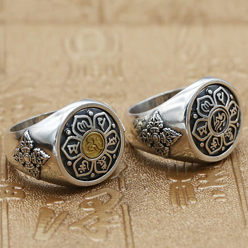 Buddha Stones Tibetan Om Mani Padme Hum Vajra Pattern Copper Focus Rotatable Ring - image 0