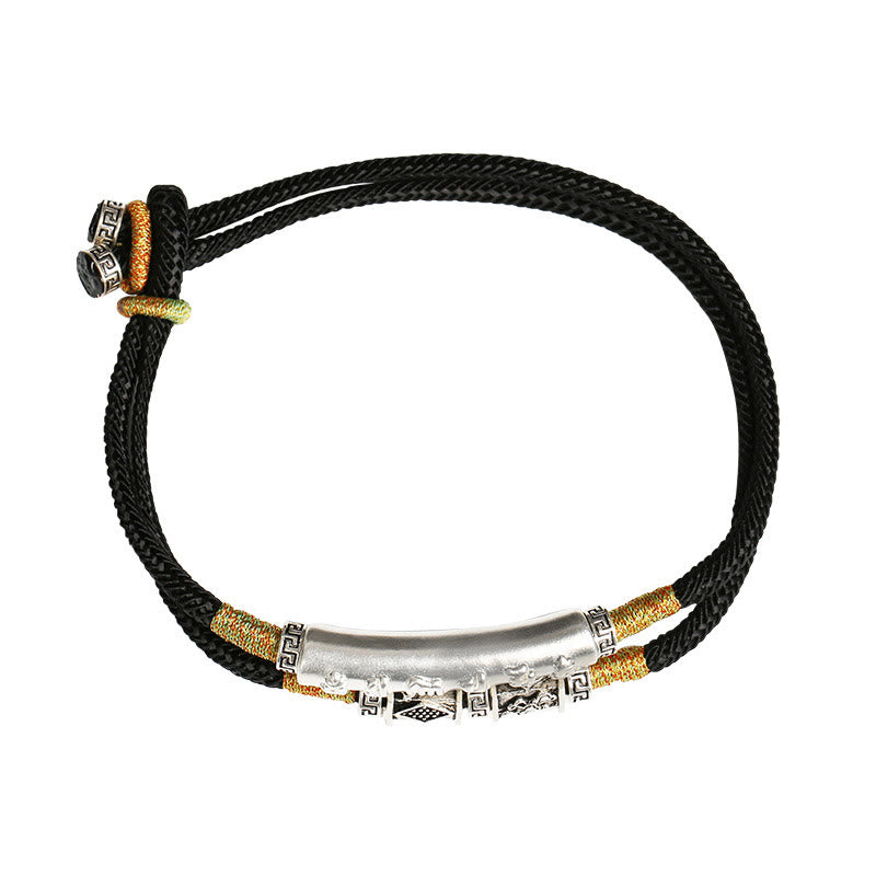 Buddha Stones Dragon Knot Sterling Silver Om Mani Padme Hum Double Hand Woven Bracelet - image 2