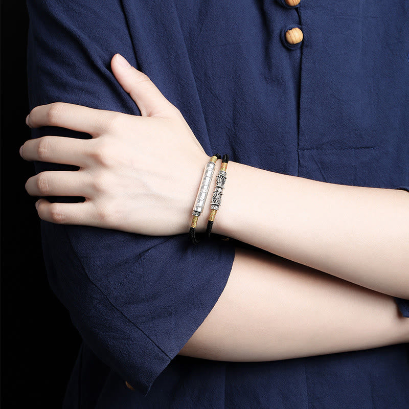 Buddha Stones Dragon Knot Sterling Silver Om Mani Padme Hum Double Hand Woven Bracelet - image 3