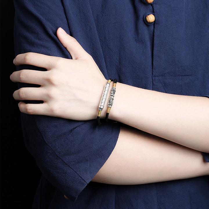 Buddha Stones Dragon Knot Sterling Silver Om Mani Padme Hum Double Hand Woven Bracelet - image 3