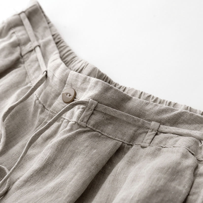 Buddha Stones Summer Plain Color Ankle-Length Drawstring Cotton Linen Women's Wide Leg Pants With Pockets Zipper - image 12