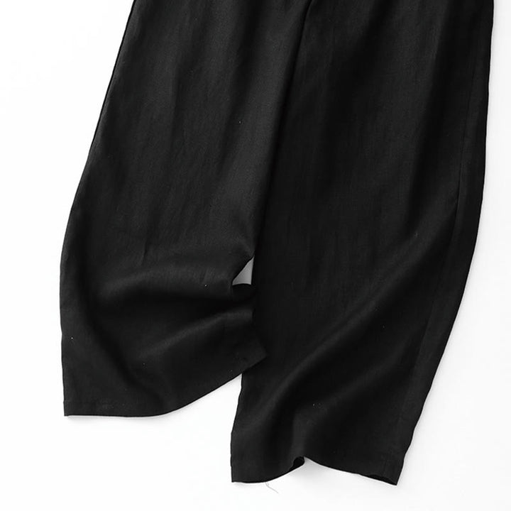 Buddha Stones Summer Plain Color Ankle-Length Drawstring Cotton Linen Women's Wide Leg Pants With Pockets Zipper - image 9