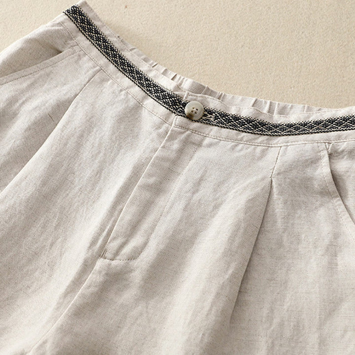 Buddha Stones Summer Plain Color 7-8 Length Cotton Linen Women's Wide Leg Pants With Pockets Zipper - image 6