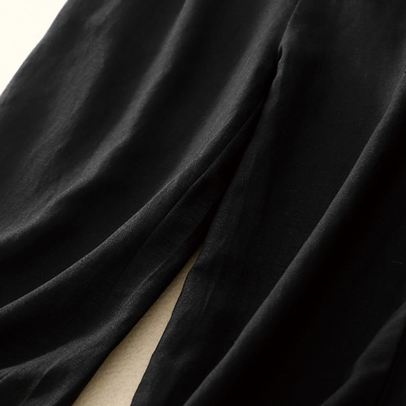 Buddha Stones Summer Plain Color 7-8 Length Cotton Linen Women's Wide Leg Pants With Pockets Zipper - image 21