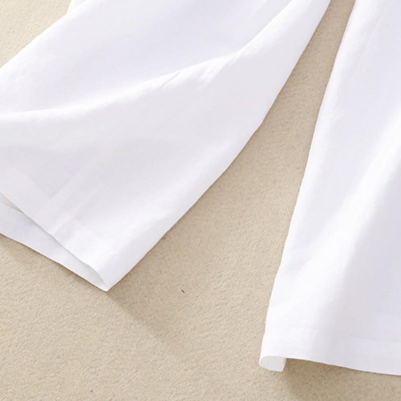 Buddha Stones Summer Plain Color 7-8 Length Cotton Linen Women's Wide Leg Pants With Pockets Zipper - image 17