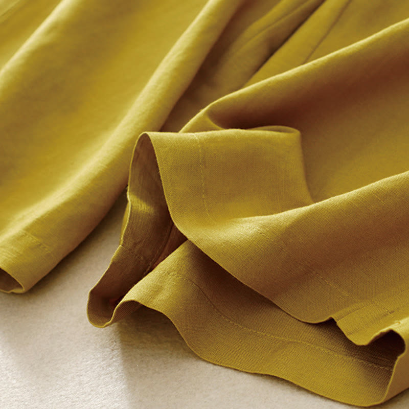 Buddha Stones Summer Plain Color 7-8 Length Cotton Linen Women's Wide Leg Pants With Pockets Zipper - image 2