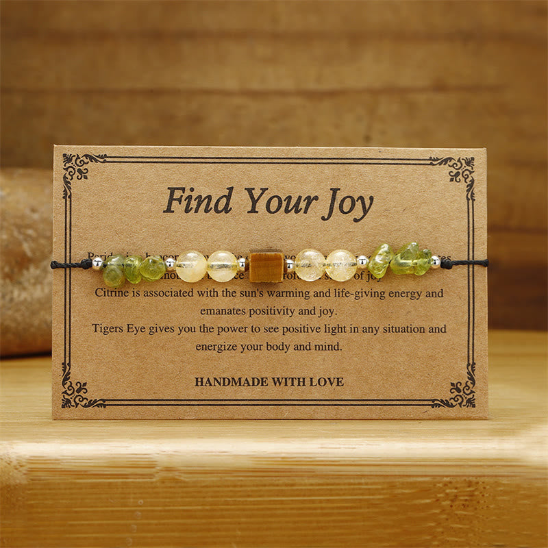 Buddha Stones Find Your Joy Peridot Citrine Tiger Eye Peace Rope Bracelet - image 1