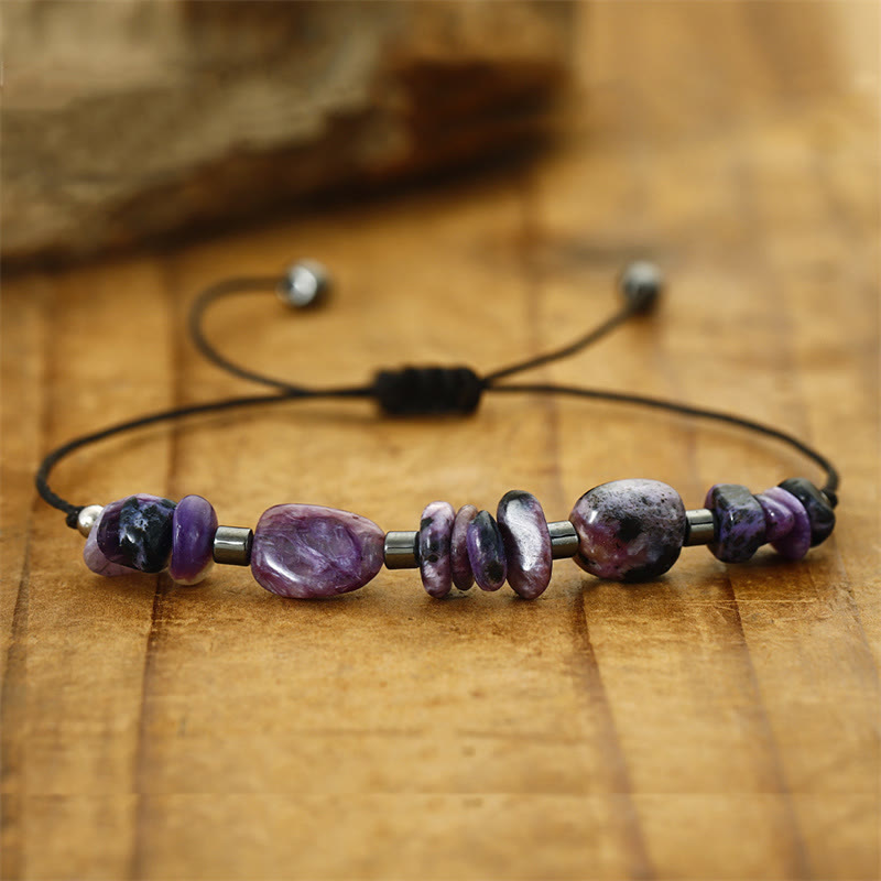 Buddha Stones Live In The Moment Charoite Hematite Powerful Bracelet - image 4