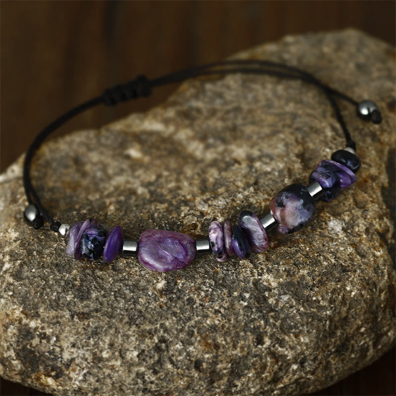 Buddha Stones Live In The Moment Charoite Hematite Powerful Bracelet - image 8