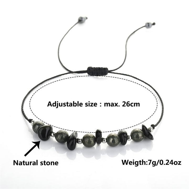 Buddha Stones I Am Protected Iron Pyrite Black Obsidian Fulfillment Bracelet - image 12