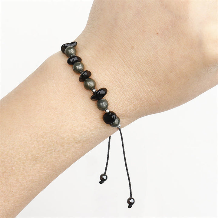 Buddha Stones I Am Protected Iron Pyrite Black Obsidian Fulfillment Bracelet - image 10