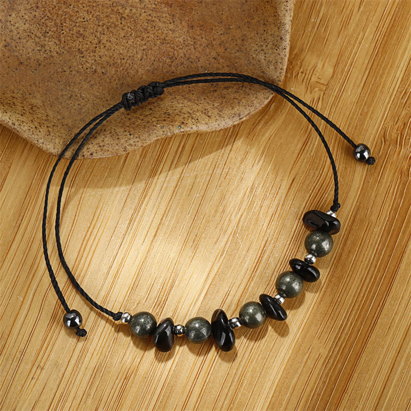Buddha Stones I Am Protected Iron Pyrite Black Obsidian Fulfillment Bracelet - image 7