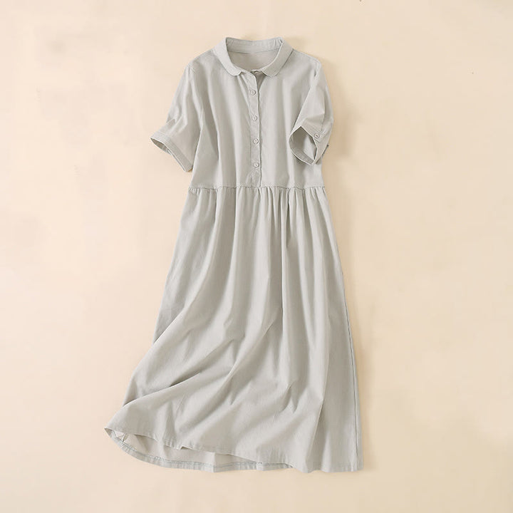 Buddha Stones Summer Buttons Design Short Sleeve Midi Dress With Pockets - Linen - US12，UK/AU16，EU44 (3XL) - image 5