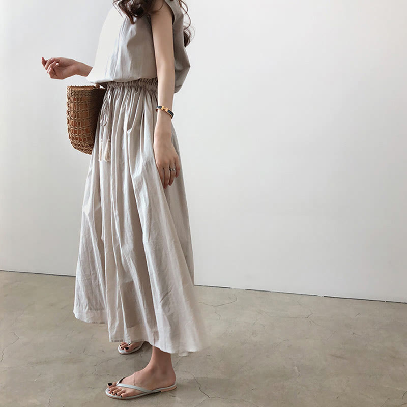 Buddha Stones Casual Eastic Waist Drawstring Design Short Sleeve Midi Dress - image 7