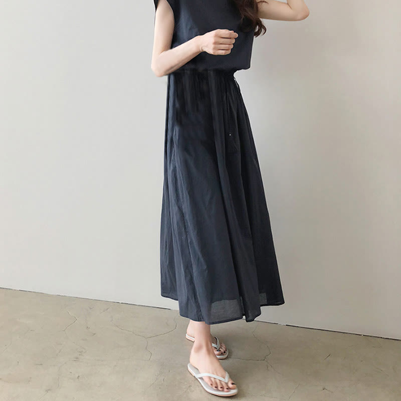 Buddha Stones Casual Eastic Waist Drawstring Design Short Sleeve Midi Dress - image 20