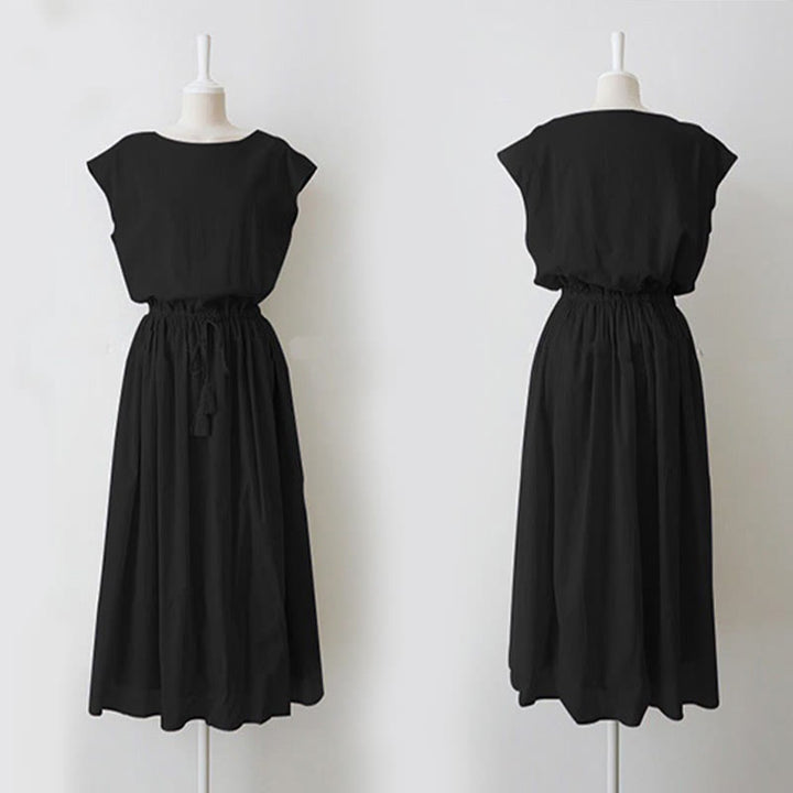 Buddha Stones Casual Eastic Waist Drawstring Design Short Sleeve Midi Dress - image 13