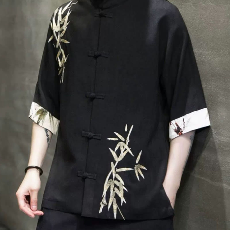 Buddha Stones Men's Frog-Button Bamboo Linen Half Sleeve Shirt - image 3