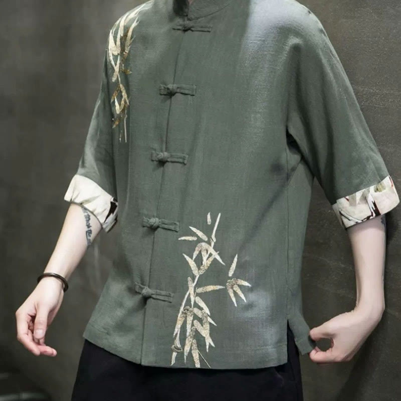 Buddha Stones Men's Frog-Button Bamboo Linen Half Sleeve Shirt - image 7