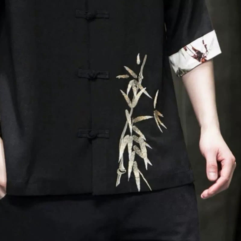 Buddha Stones Men's Frog-Button Bamboo Linen Half Sleeve Shirt - image 4