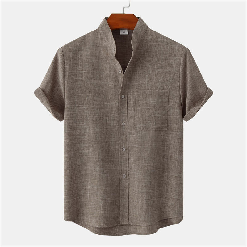Buddha Stones Summer Men's Button Plain Short Sleeve Cotton Shirt With Pocket - DarkKhaki - US/UK/AU42，EU52 (3XL) - image 35