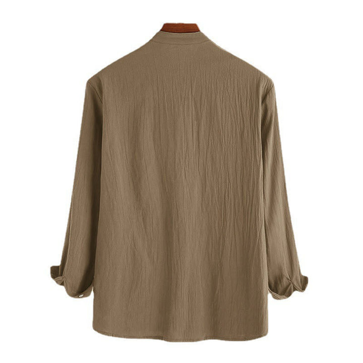 Buddha Stones Solid Color Half Buttons Long Sleeve Cotton Men's Shirts - image 8