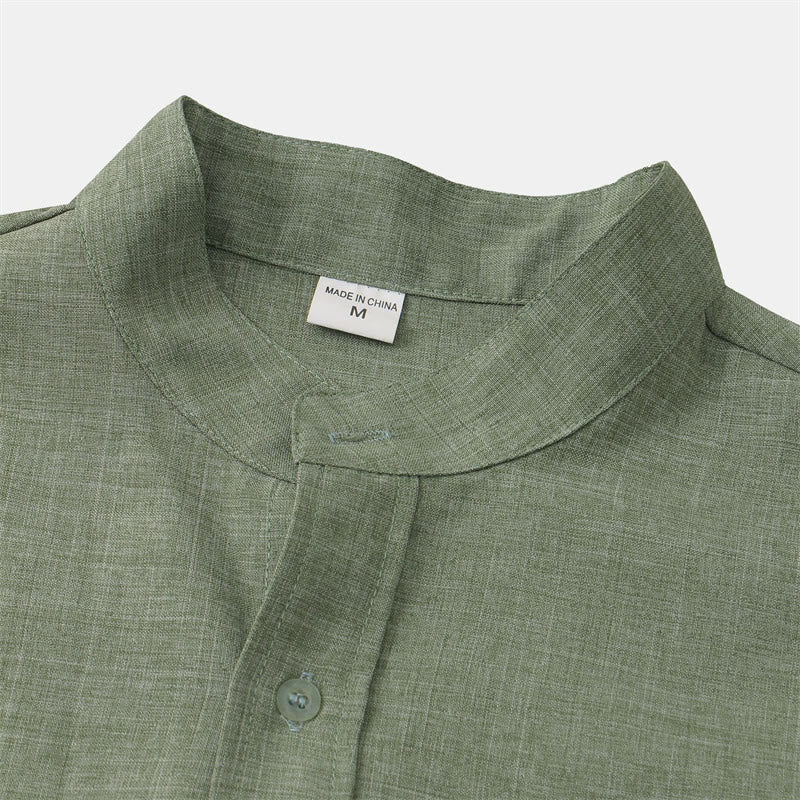 Buddha Stones Summer Men's Button Plain Short Sleeve Cotton Shirt With Pocket - image 2