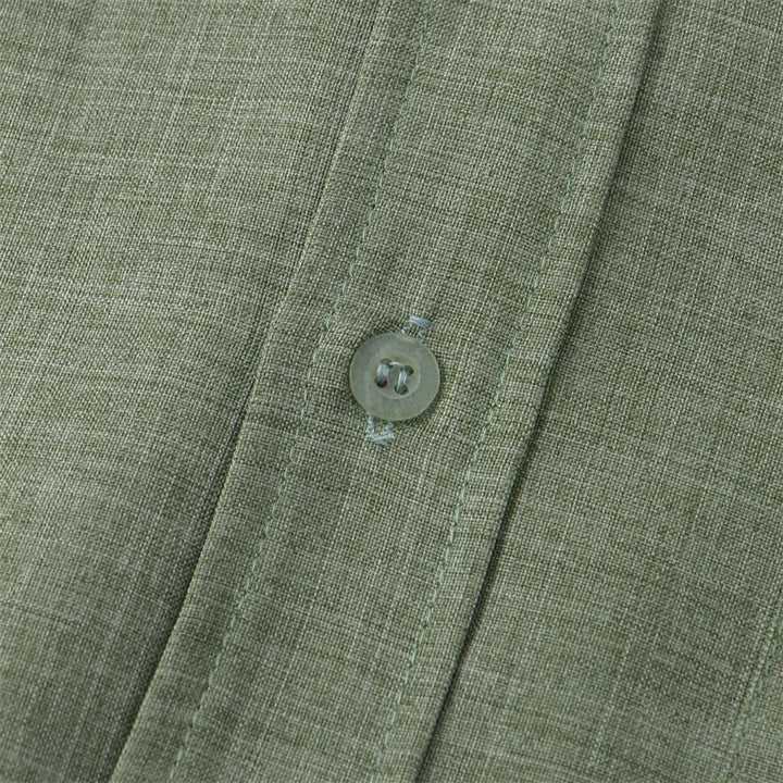 Buddha Stones Summer Men's Button Plain Short Sleeve Cotton Shirt With Pocket - image 4