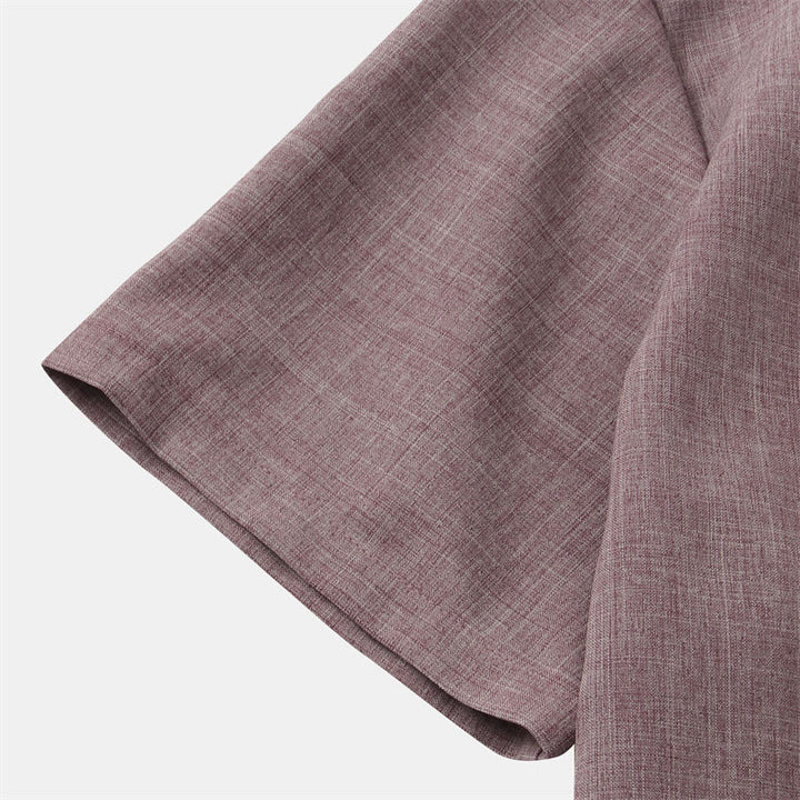 Buddha Stones Summer Men's Button Plain Short Sleeve Cotton Shirt With Pocket - image 17