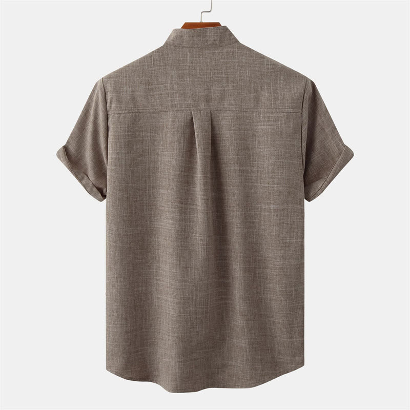 Buddha Stones Summer Men's Button Plain Short Sleeve Cotton Shirt With Pocket - image 36