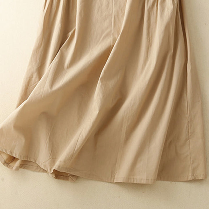 Buddha Stones Casual Pure Color Design Short Sleeve V-Neck Cotton Midi Dress With Pockets - image 15