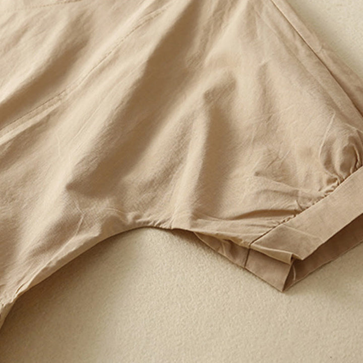 Buddha Stones Casual Pure Color Design Short Sleeve V-Neck Cotton Midi Dress With Pockets - image 13