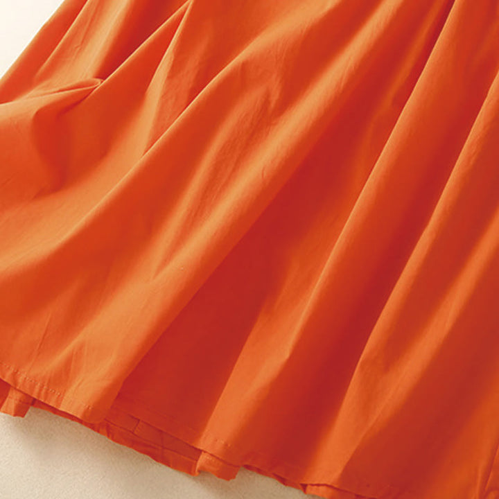 Buddha Stones Casual Pure Color Design Short Sleeve V-Neck Cotton Midi Dress With Pockets - image 6