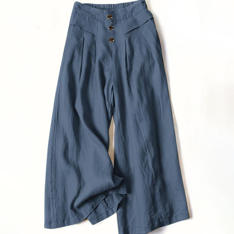 Buddha Stones Retro Casual High Waist Cotton Women's Wide Leg Pants With Pockets - SteelBlue - US12，UK/AU16，EU44 (XL) - image 8