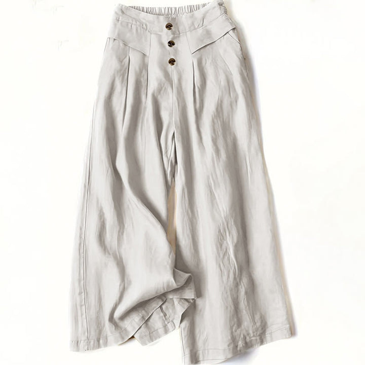 Buddha Stones Retro Casual High Waist Cotton Women's Wide Leg Pants With Pockets - FloralWhite - US12，UK/AU16，EU44 (XL) - image 4