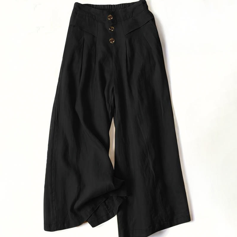 Buddha Stones Retro Casual High Waist Cotton Women's Wide Leg Pants With Pockets - Black - US12，UK/AU16，EU44 (XL) - image 5