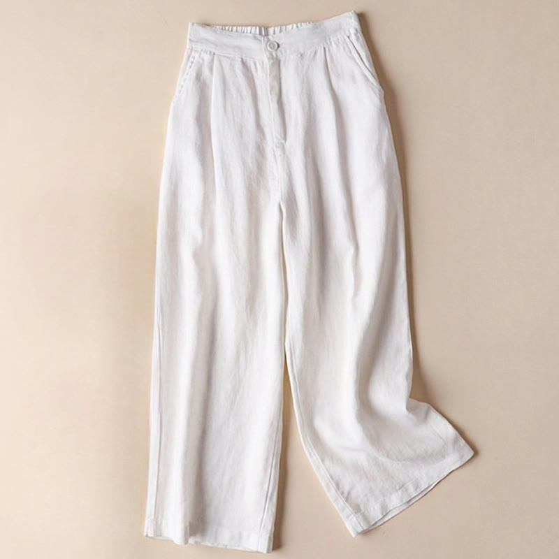 Buddha Stones Commute Solid Color 7-8 Length Women's Wide Leg Pants With Pockets - White - US12，UK/AU16，EU44 (3XL) - image 8
