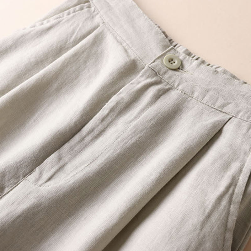 Buddha Stones Commute Solid Color 7-8 Length Cotton Linen Women's Wide Leg Pants With Pockets - image 2