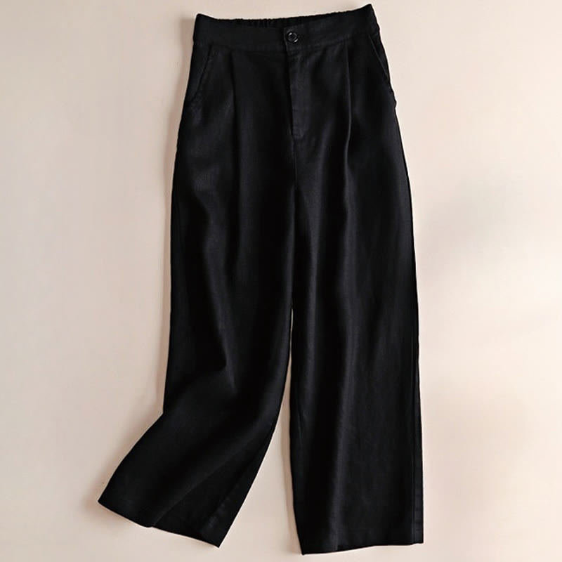 Buddha Stones Commute Solid Color 7-8 Length Women's Wide Leg Pants With Pockets - Black - US12，UK/AU16，EU44 (3XL) - image 11